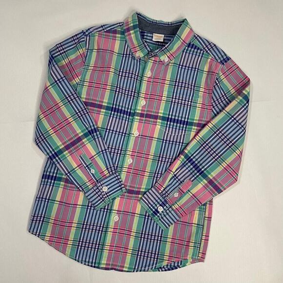 Gymboree Plaid‎ Dress Shirt Pastel Colors Boys Button Up Size Medium 7/8 - Picture 2 of 7